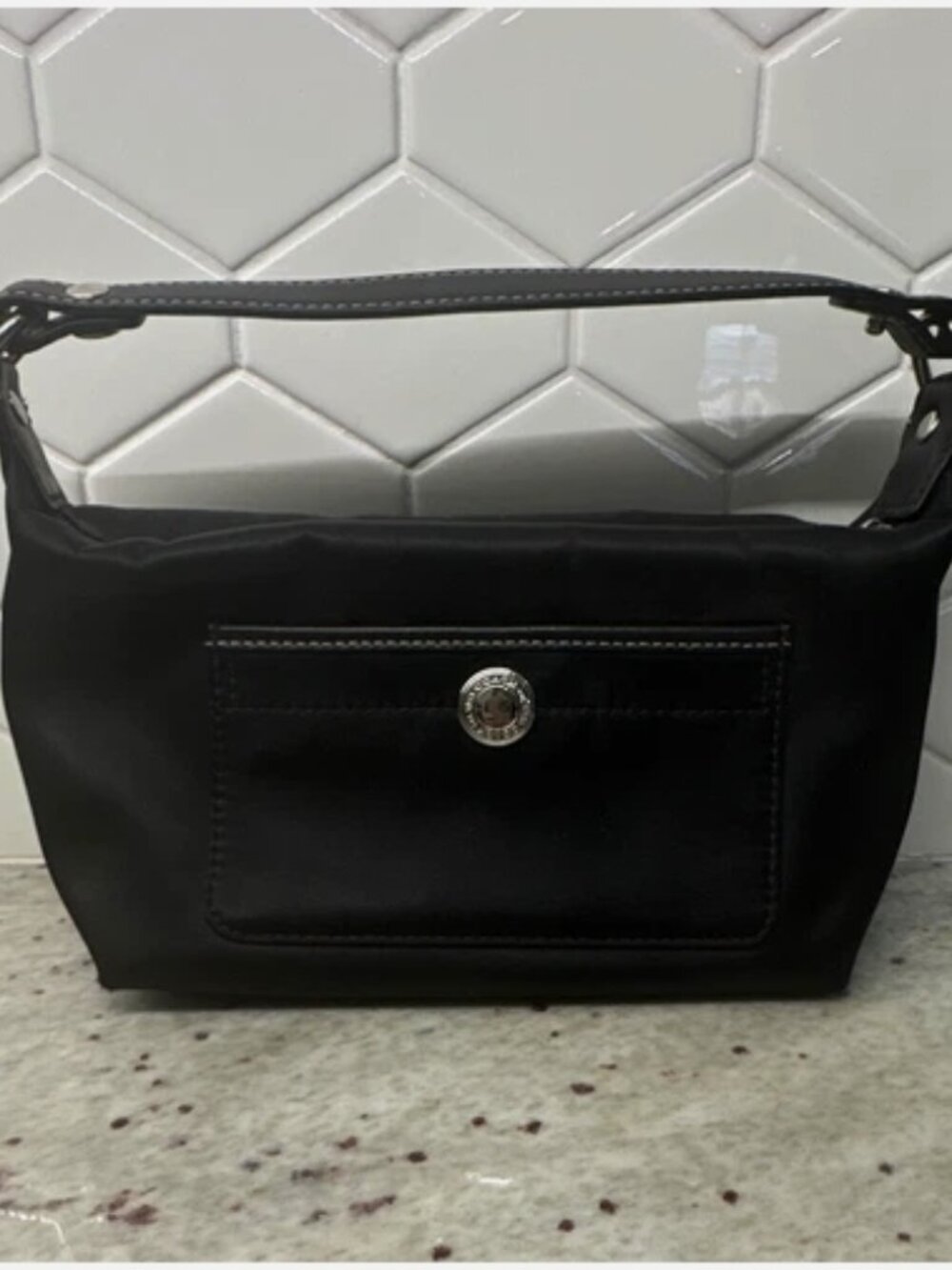 Coach Hamptons Black Satin Nylon Mini Baguette Shoulder Bag